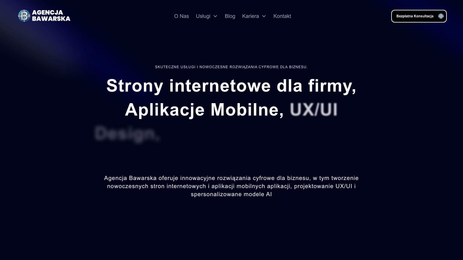 Zrzut ekranu strony startowej projektu Agencja Bawarska