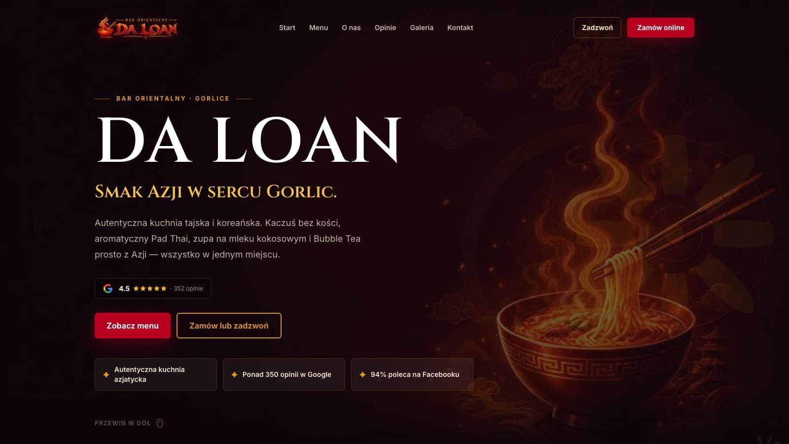 Zrzut ekranu strony startowej projektu Da Loan