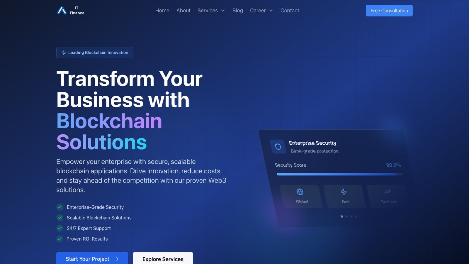 Zrzut ekranu strony startowej projektu IT Finance