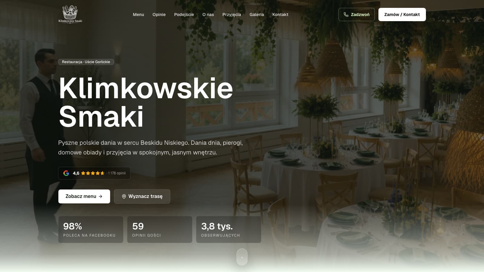 Zrzut ekranu strony startowej projektu Klimkowskie Smaki