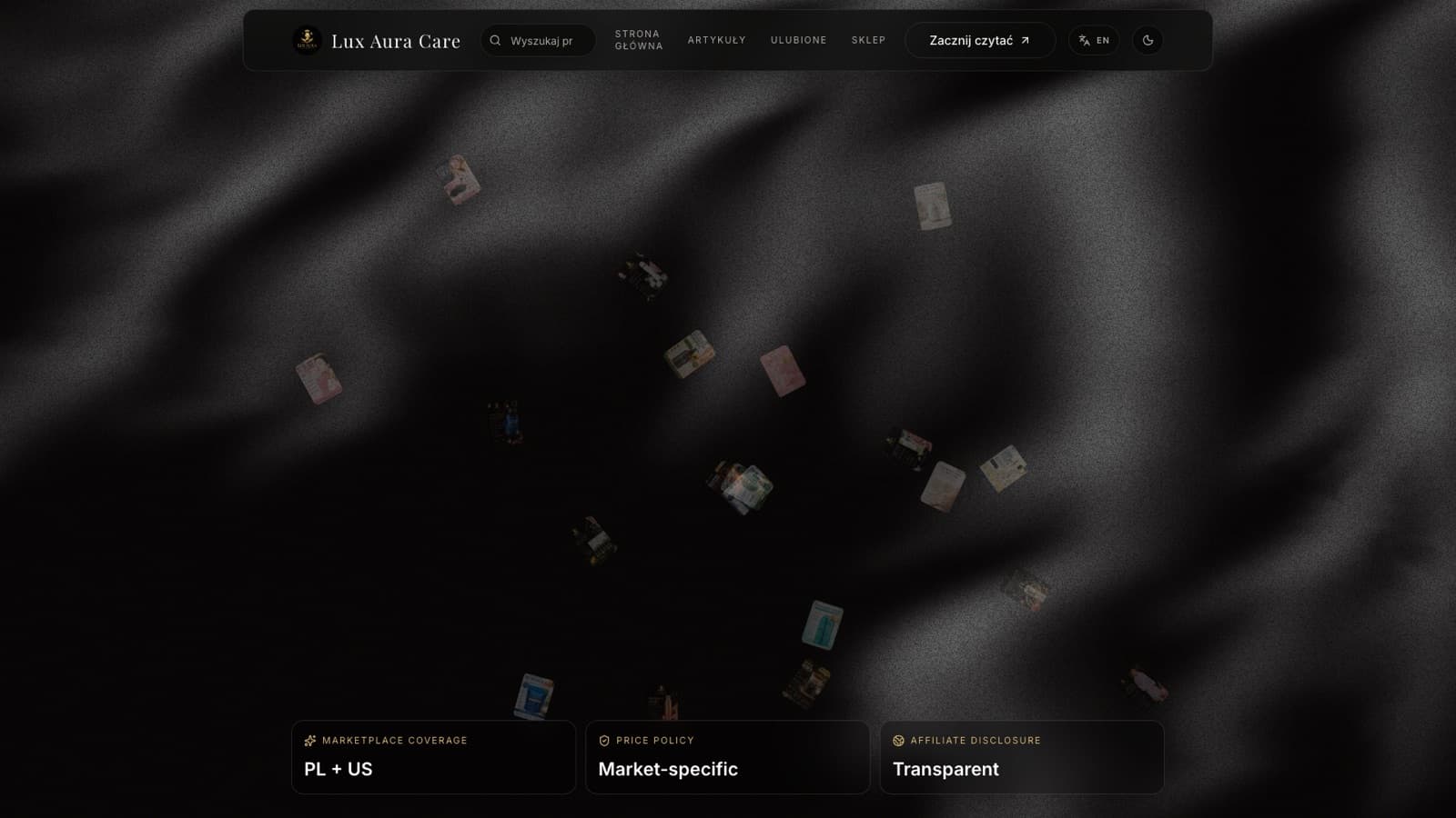 Zrzut ekranu strony startowej projektu Lux Aura Care