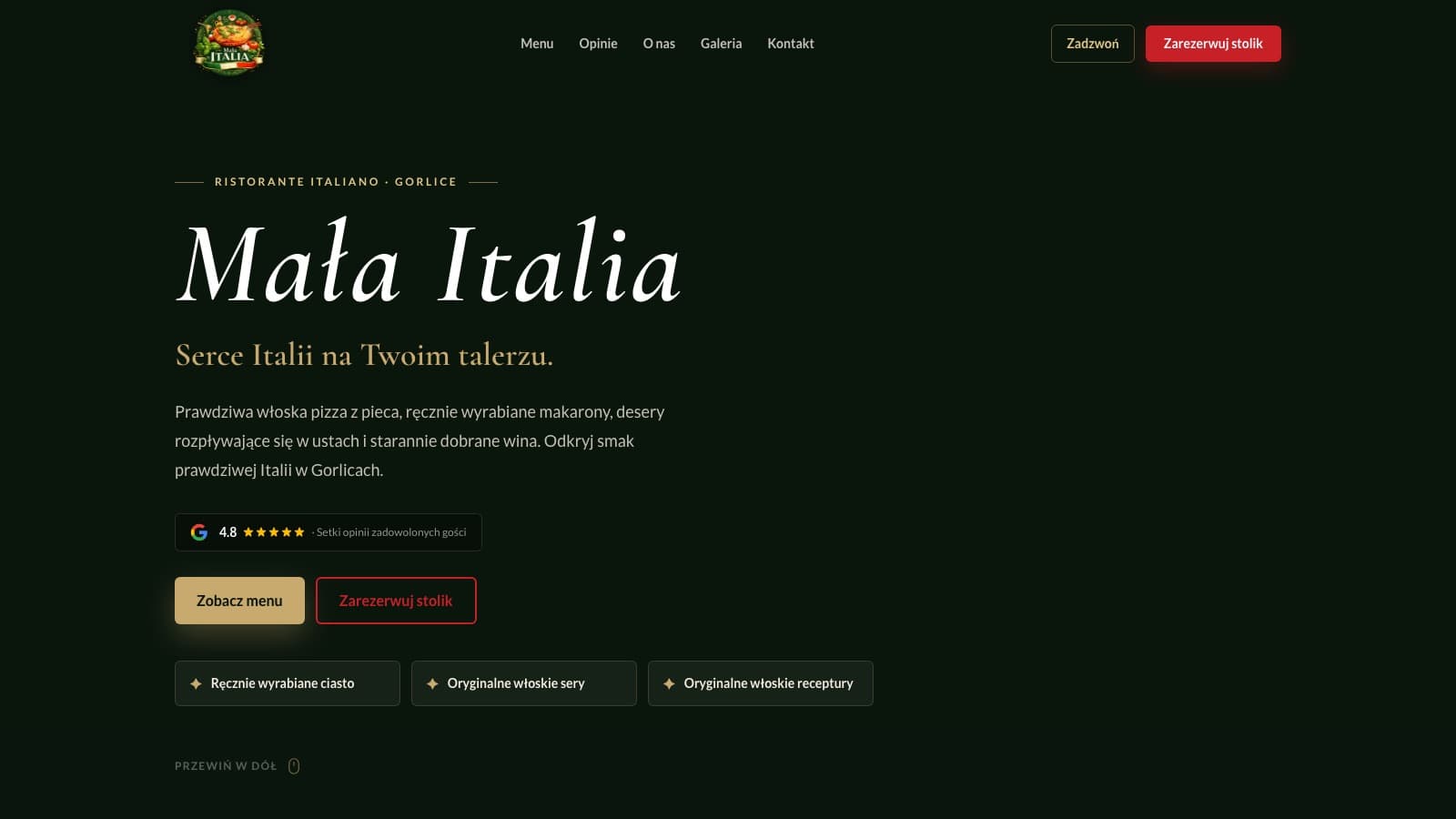 Zrzut ekranu strony startowej projektu Mała Italia