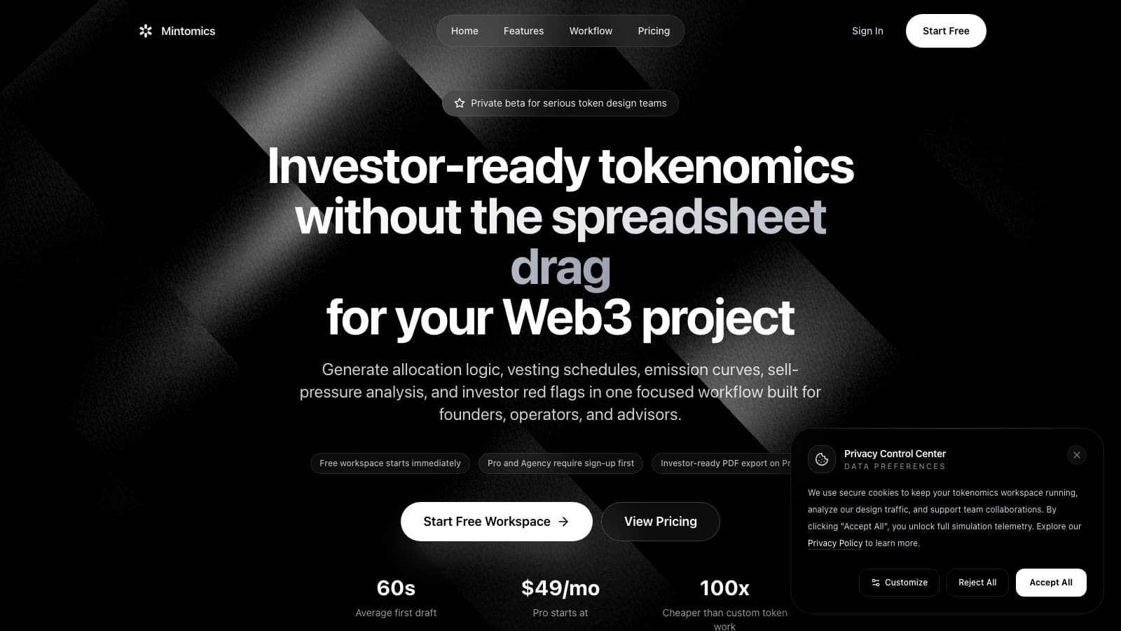 Zrzut ekranu strony startowej projektu Mintomics