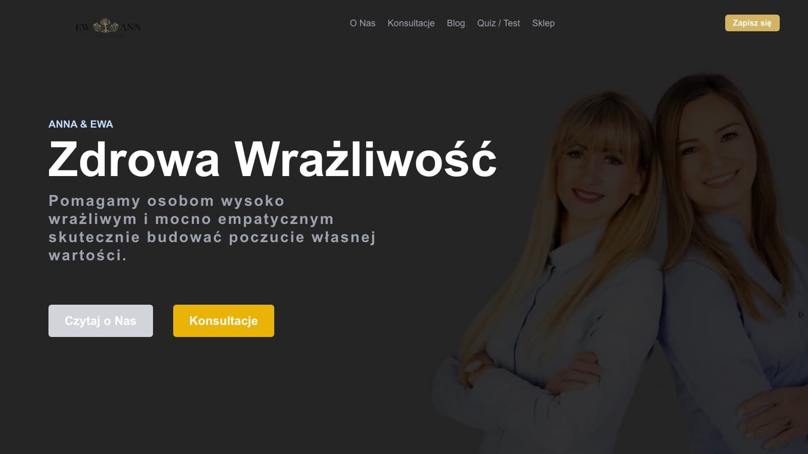 Zrzut ekranu strony startowej projektu Zdrowa Wrażliwość